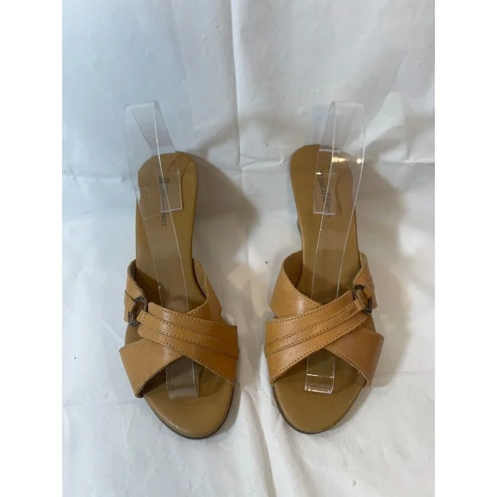 NATURALIZER Womens Brown Slide Sandals Size 9.5  Leather Wedge Heel Open Toe